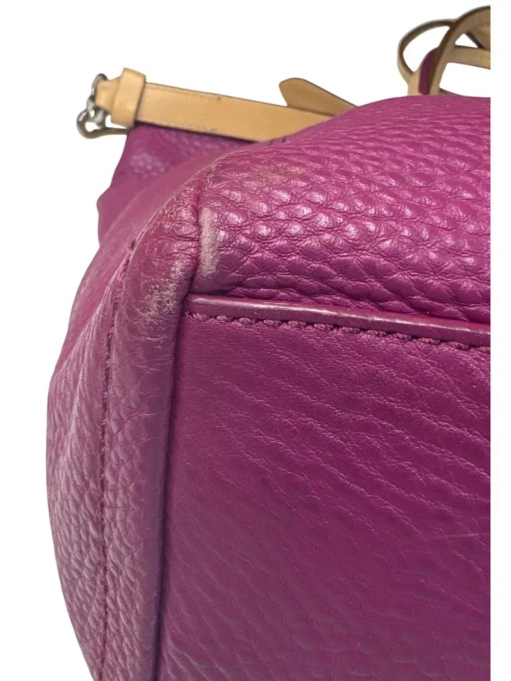 Cole Haan Purple Leather Tote Bag With Cream Interior & Tan Handles 12